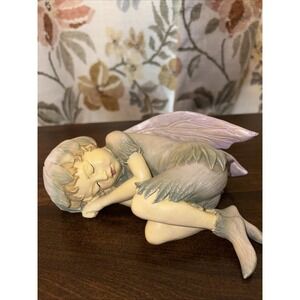 Sweet Sleeping Fairy, Pastel Colors, Forest Core, Blossom Cap Polystone 7 Inches
